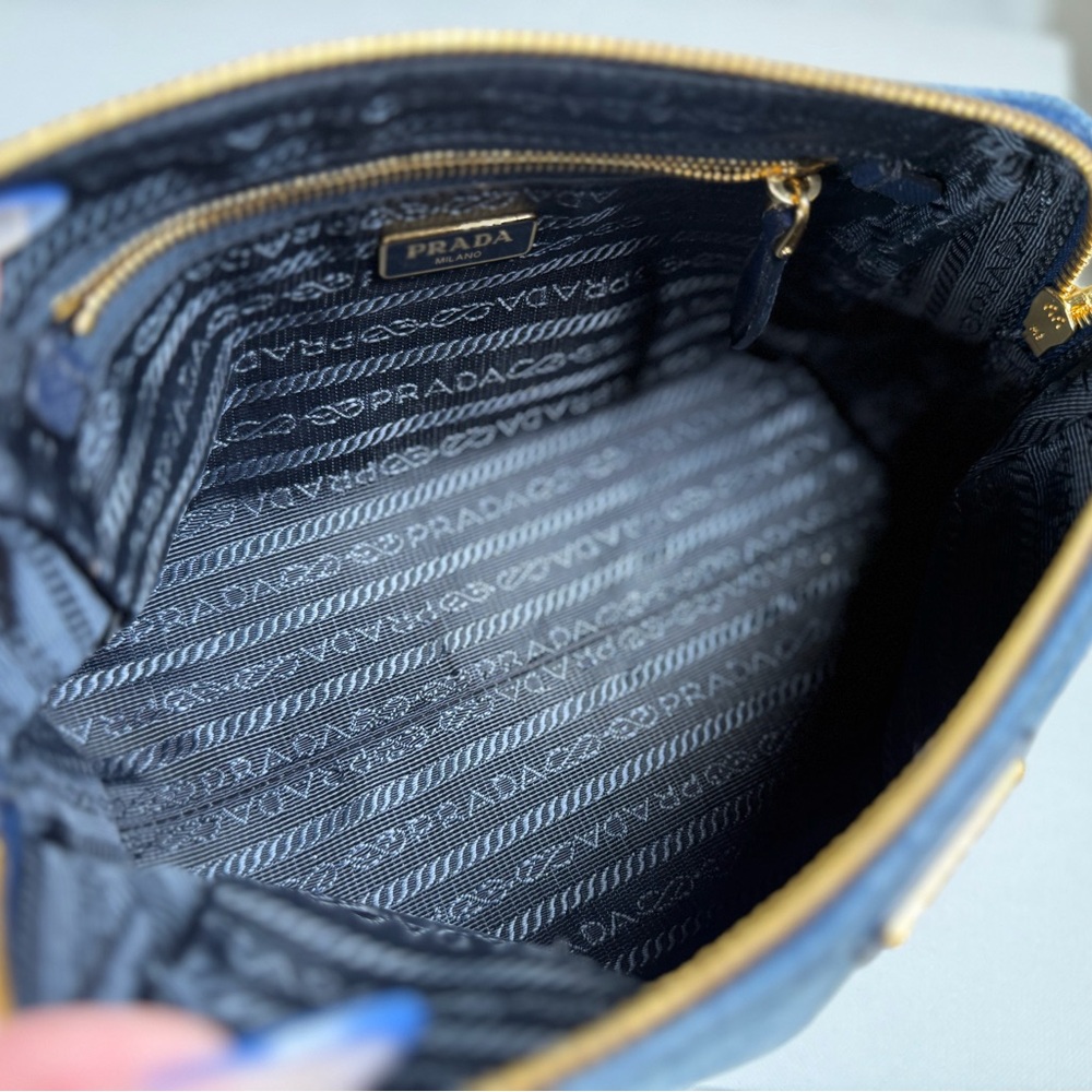 Prada Blue Denim Cosmetic Pouch with Gold Hardware - Picture 12 of 16